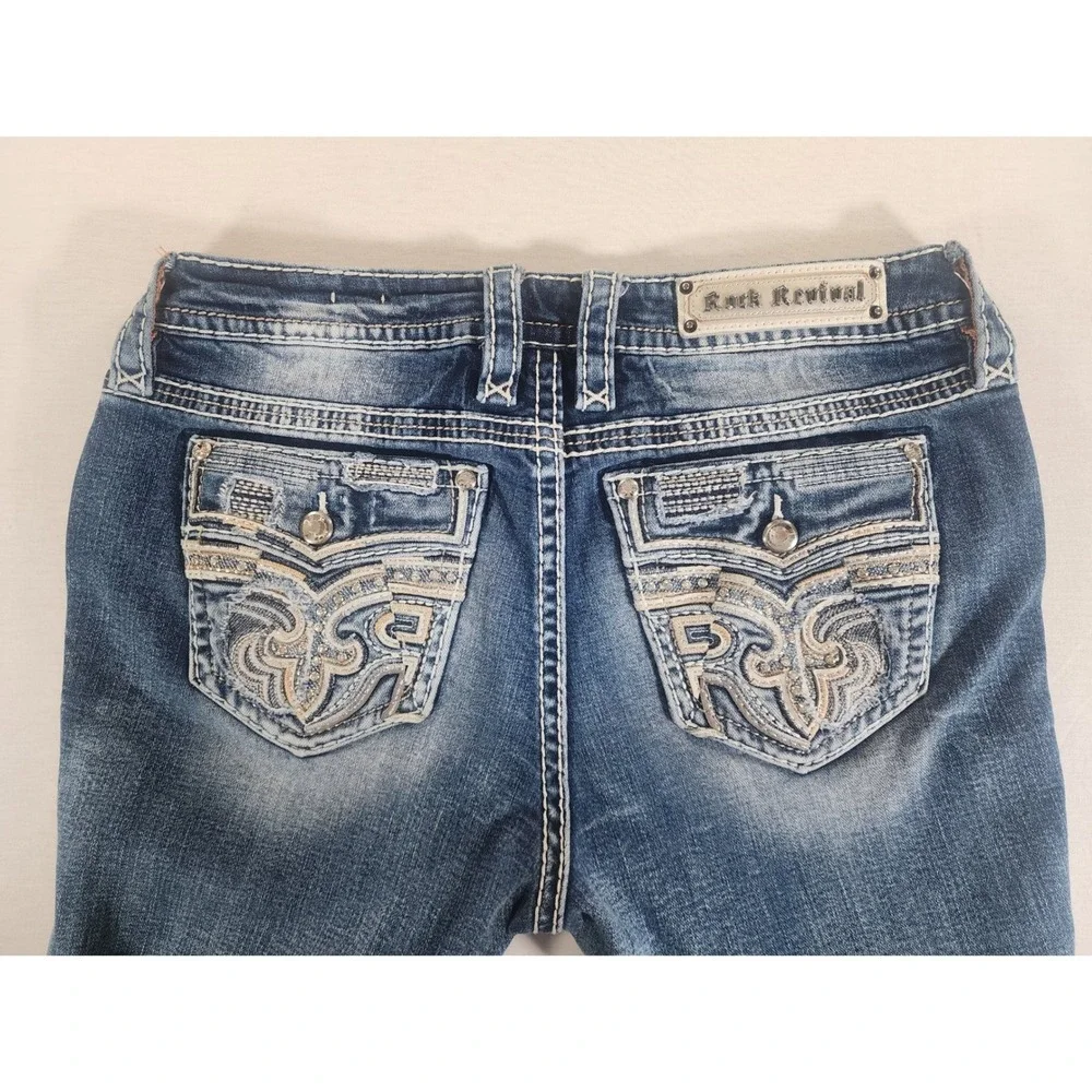 Rock Revival Ferry Easy Boot Jeans Womens 31 Blue Thick Stitch Y2K Western Denim - Picture 12 of 13